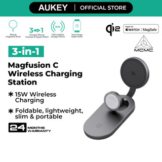 Aukey LC-MC313 MagFusion C 3-in-1 Qi2 Foldable Wireless Charging Station