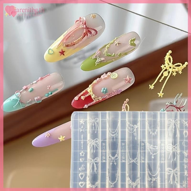 RENBG Dragons กระดูก 3D ซิลิโคนเล็บแม่พิมพ์ดอกไม้ Bowknot Star Chain เล็บแม่แบบ DIY ตกแต่งเล็บเล็บเครื่องมือออกแบบ TH
