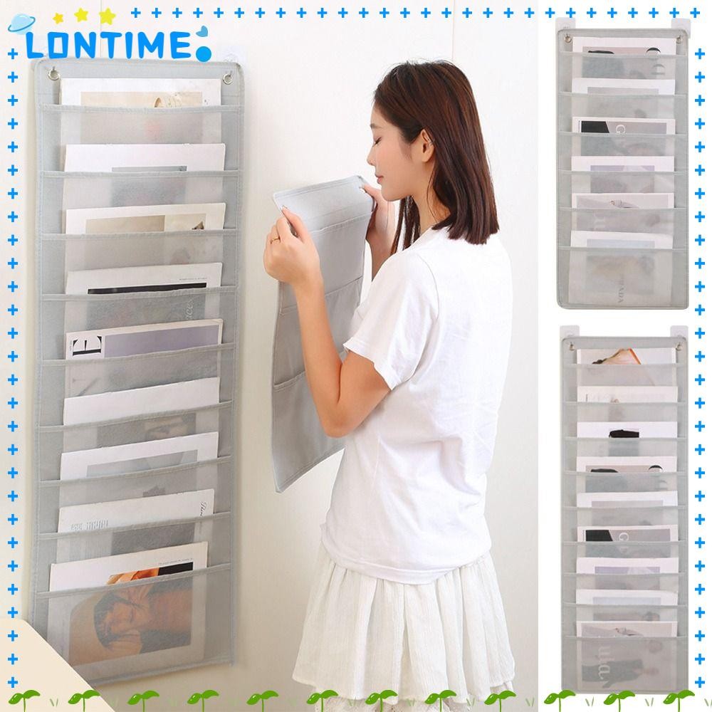 LONTIME กระเป๋าเก็บเอกสารแบบแขวน,ผ้าไม่ทอแฟ้มแขวน 3/6/9 ชั้น, มัลติฟังก์ชั่นแผนภูมิกระเป๋าทนทานถุงเก็บหนังสือพับสํานักงานโรงเรียน