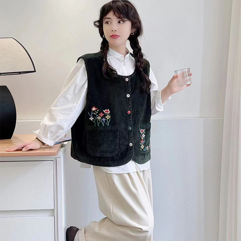 เสื้อกั๊กลายผ้าลูกฟูกแขนกุด สไตล์ย้อนยุคและชาติพันธุ์ - รูปที่ 2