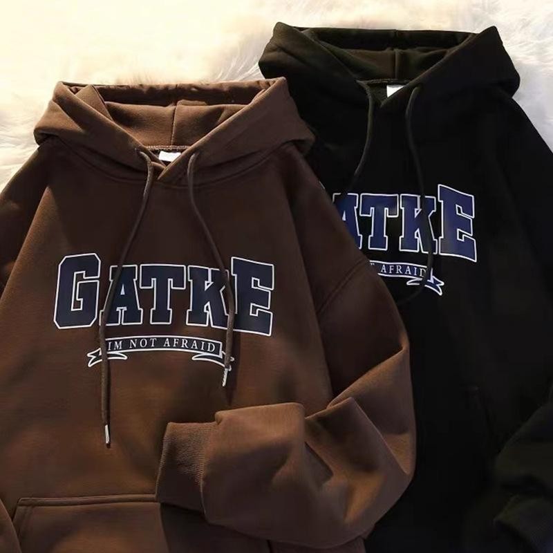 เสื้อฮู้ด สกรีนอก มีกระเป๋าล้วงด้านหน้า GATKE ผ้าสำลีหนานุ่ม เสื้อกันหนาว เสื้อแขนยาว ฮู้ด