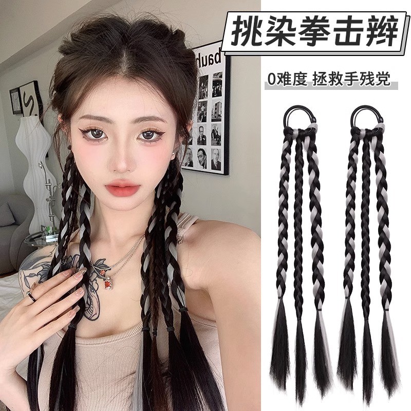 Braids ผู้หญิงฤดูร้อนผมยาวมวย Braids สกปรก Braids หางม้าจําลองผม y2k สีสัน Braids ธรรมชาติ Highlight