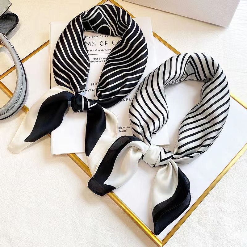 70cmX70cm แฟชั่นผ้าพันคอสี่เหลี่ยมอเนกประสงค์และอเนกประสงค์ผ้าพันคอผ้าไหมลายเส้นและจุดที่หรูหราและมีสไตล์อุปกรณ์เสริมเสื้อผ้าพันคอป้องกันคอ