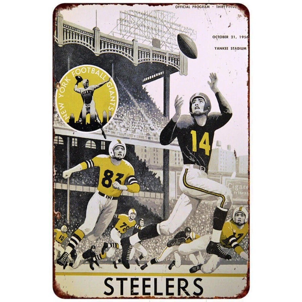 Vintage 2D Retro Gridiron Sign-1956 Giants vs Steelers Arte De La Pared De สารส้มสําหรับ La Sala De 