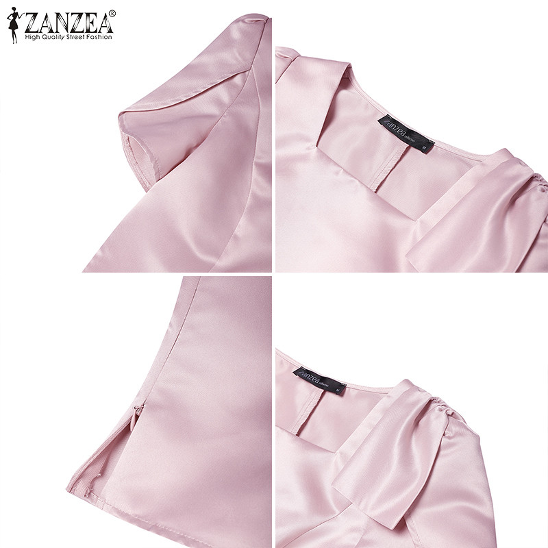 ZANZEA เสื้อเบลาส์ผ้าซาตินลายผีเสื้อดอกไม้แขนสั้น สไตล์หรูหราเกาหลีสำหรับผู้หญิง — صورة 7