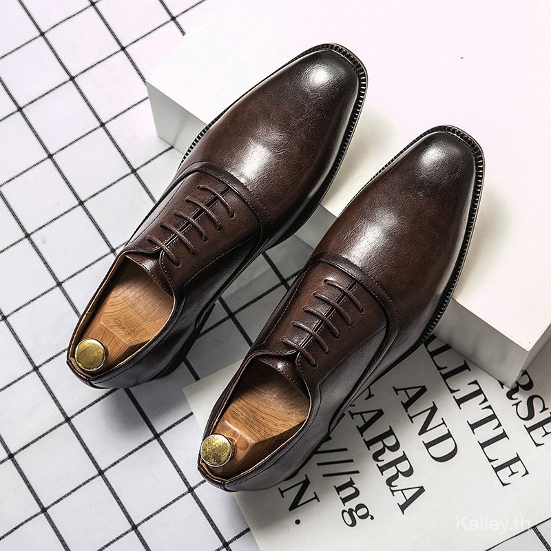 Ready Stock Gray Leather Shoes Men Korean Version Trendy British Casual Shoes Pointed Toe Small Leat