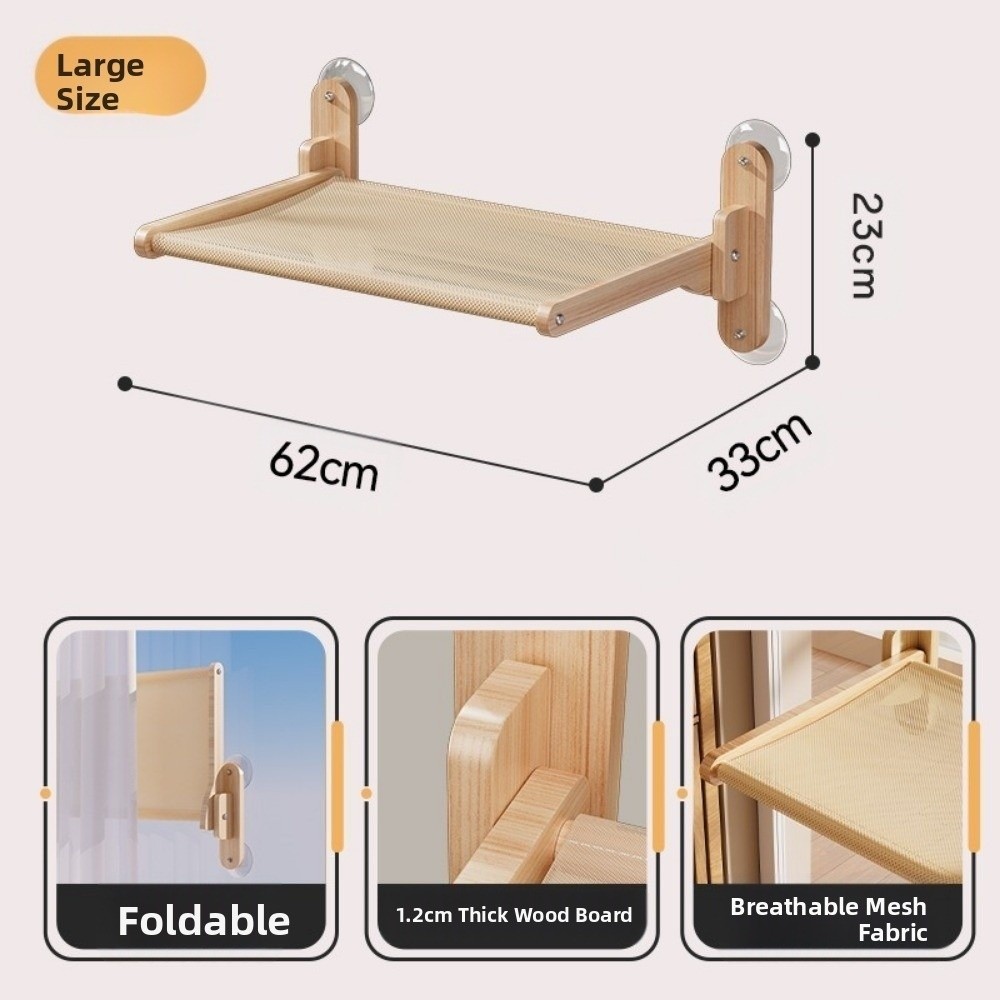 AURO Wall Cat Hammock,ขนาดใหญ่หน้าต่างพับได้,ถ้วยดูดทนทานBreathableตาข่ายแขวนเปลญวนสัตว์เลี้ยงลูกแมว Nest - รูปที่ 2