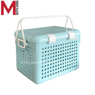 M KITCHEN ตะกร้า ตะกร้าพลาสติก มีหูหิ้วและฝาปิด เหมาะสำหรับใส่แมว สุนัข สัตว์เลี้ยงต่างๆ (C1)