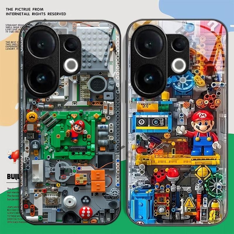 เคส Vivo V60 5G เคส กรณีกระจกกลับเลนส์ปกป้อง Soft Frame Building Blocks ฝาหลัง HHY กรณี