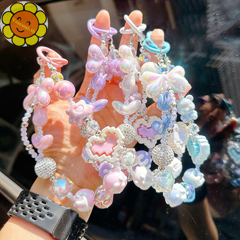 Yescont Anti Loss สายคล้องโทรศัพท์มือถือสายรัดข้อมือบล็อกตัวต่อ Love Bow ลูกปัดจี้พวงกุญแจกระเป๋าแขวนตกแต่ง TH