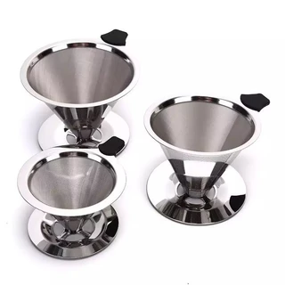 COD Coffee Dripper 4 หลุม (600 ตาข่าย) ตัวกรองกาแฟ ไม่ต้องใช้กระดาษกรอง กรวยดริปกาแฟสแตนเลส สแตนเลส2ชั้น ดริปทรงกรวย