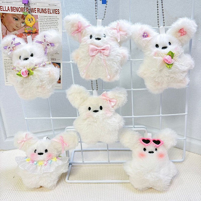 [mozh] จี้ตุ๊กตาสุนัขสีขาวน้อยน่ารักการ์ตูนพวงกุญแจตกแต่งกระเป๋าแขวนของขวัญเล็กๆ [TH]