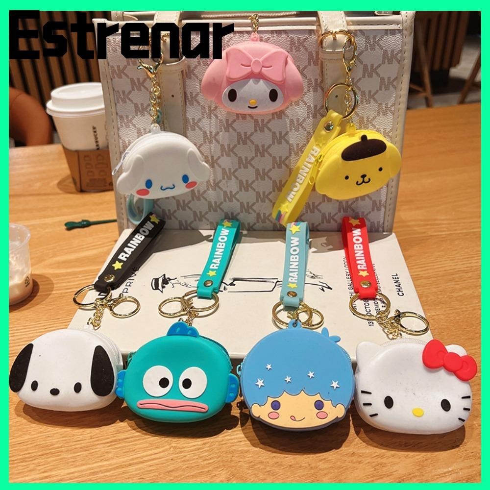 Estrenar กระเป๋าใส่เหรียญ,พวงกุญแจซิลิโคนถุงเก็บ,Melody Cinnamoroll Sanrio Hello Kitty Kuromi Data Cable Bag Children