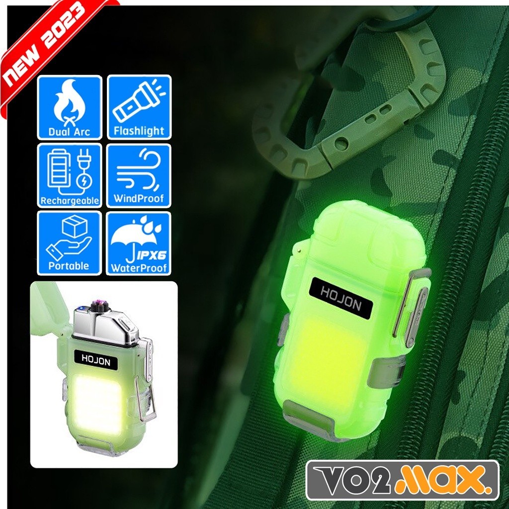 หัวไฟพ่นอาหาร VO2max ไฟแช็คไฟฟ้า ไฟแช็คไฟฟู่ เดินป่า กันน้ำ ไฟฉายแรงสูง พกพา ไฟฉายเดินป่า 2 IN 1 ชาร