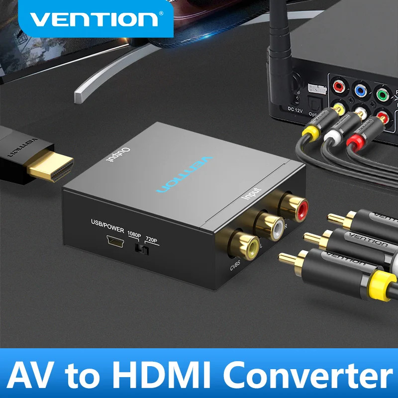 Vention ตัวแปลง AV เป็น HDMI อะแดปเตอร์วิดีโอ HDMI เป็น RCA พร้อมสายไฟ USB ขนาดเล็กสําหรับกล่องทีวีคอนโซลเกมโปรเจคเตอร์ HDMI เป็น AV