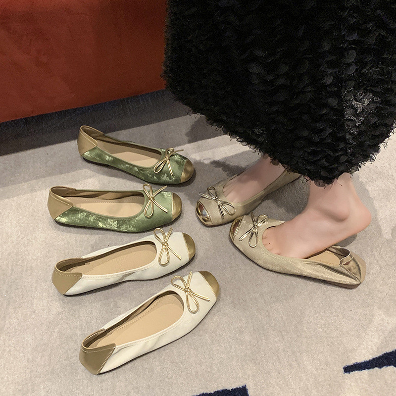 แฟชั่นบัลเล่ต์รองเท้ารอบ Toe Bow Soft Sole ปากตื้นผู้หญิงรองเท้าแบน