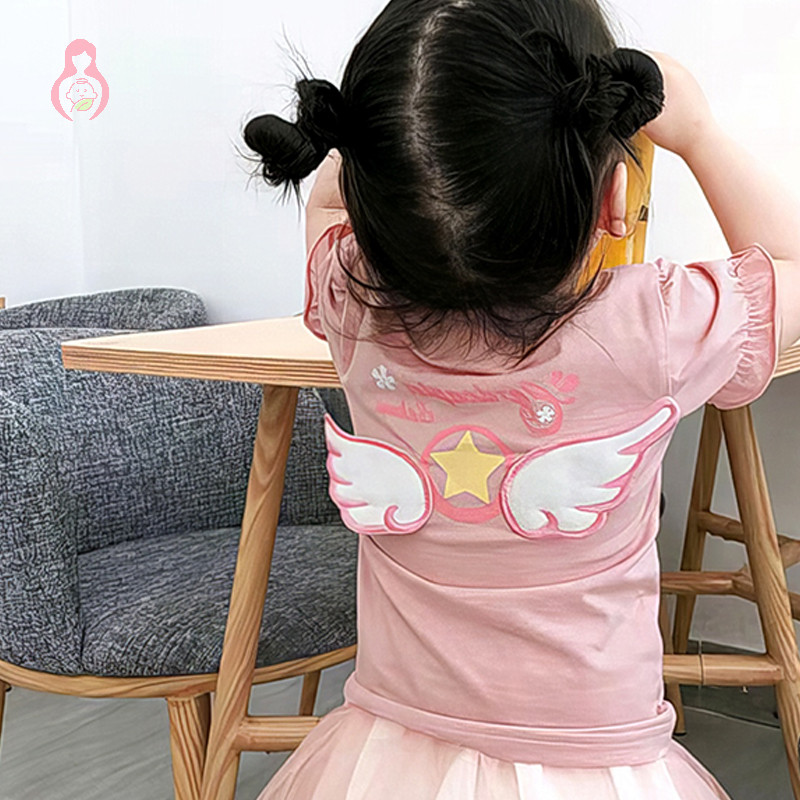 [MMBB] เสื้อยืดคอกลม แขนสั้น ลายการ์ตูน ขนาดเล็ก 90-140 ซม. แฟชั่นฤดูร้อน สําหรับเด็กผู้หญิง OHG