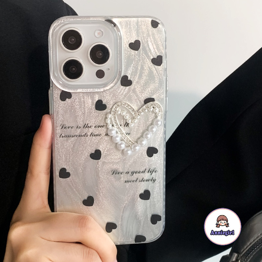 หรูหรา 3D ไข่มุก รัก สีเงินด้าน เคสโทรศัพท์สําหรับ IPhone 11 15 14 Pro Max 12 13 Promax XS XR 7 8Plus ขนนก Dirt ทน Hard TPU โทรศัพท์ปกหลัง