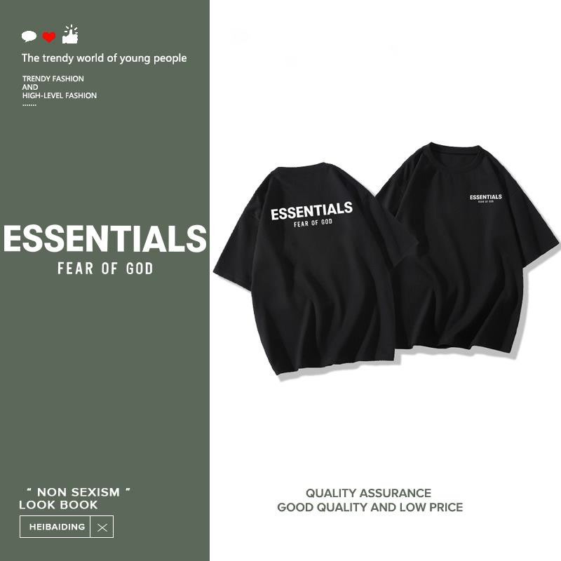 ​COD✅ (กรุงเทพจัดส่งสินค้า) fear of god essentials print T-shirt，แฟชั่นที่เรียบง่ายตัวอักษรพิมพ์เสื้อยืดแขนสั้น T0238