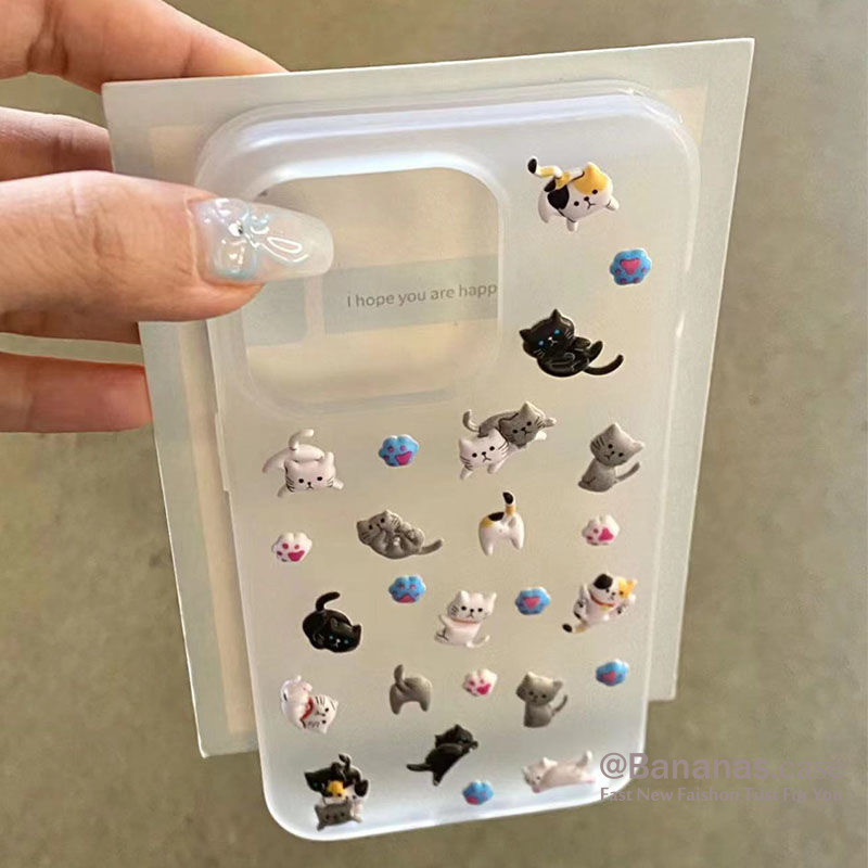 Iphone 16 15 14 13 12 11 Pro Max X Xr Xs Max 7 8 Plus SE2020 เคสโทรศัพท์ Ins 3D DIY Cat Matteฝาครอบโทรศัพท์นุ่ม