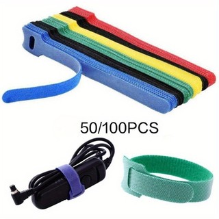 50/100pcs Velcro Cable Organizer, Cable Holder Reusable Cable Straps Cable Ties Hook & Loop Nylon Fastening Tape Wire Organizer for Cords Cable Management
