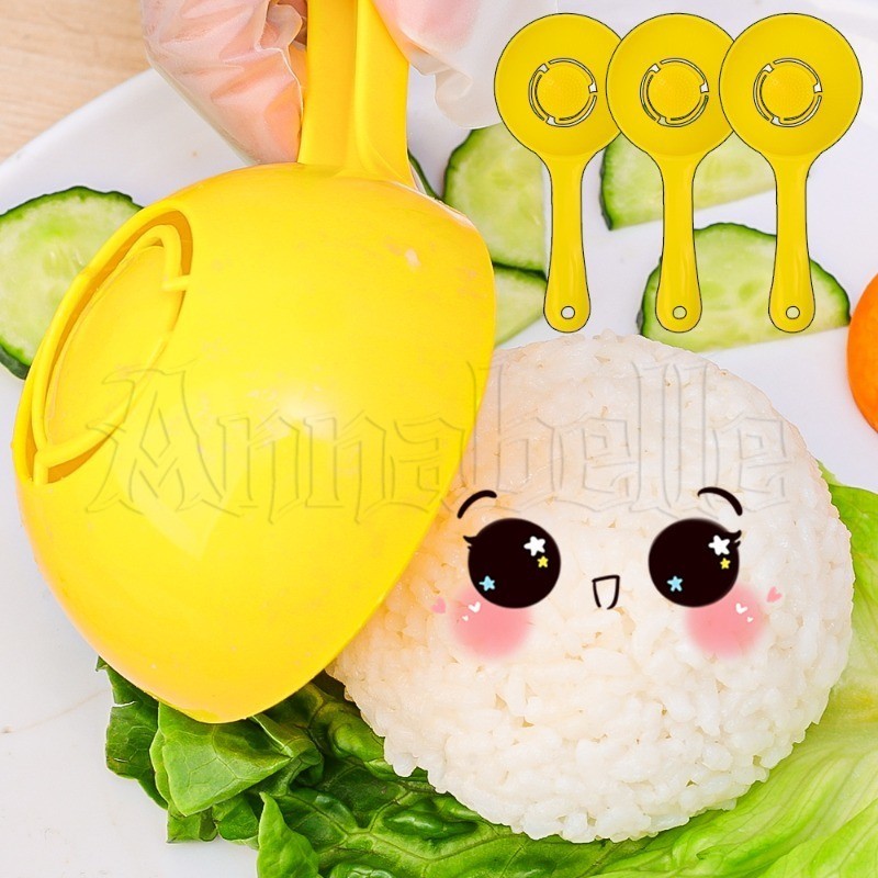 แม่พิมพ์ข้าวปั้น 3 ชิ้น - ช้อนทรงกลมครึ่งพลาสติก - ที่ตักข้าวครึ่งวงกลมสีเหลือง - ช้อนข้าวครึ่งวงกลม - อุปกรณ์ทําซูชิไม่ติด - อุปกรณ์ครัวในครัวเรือน