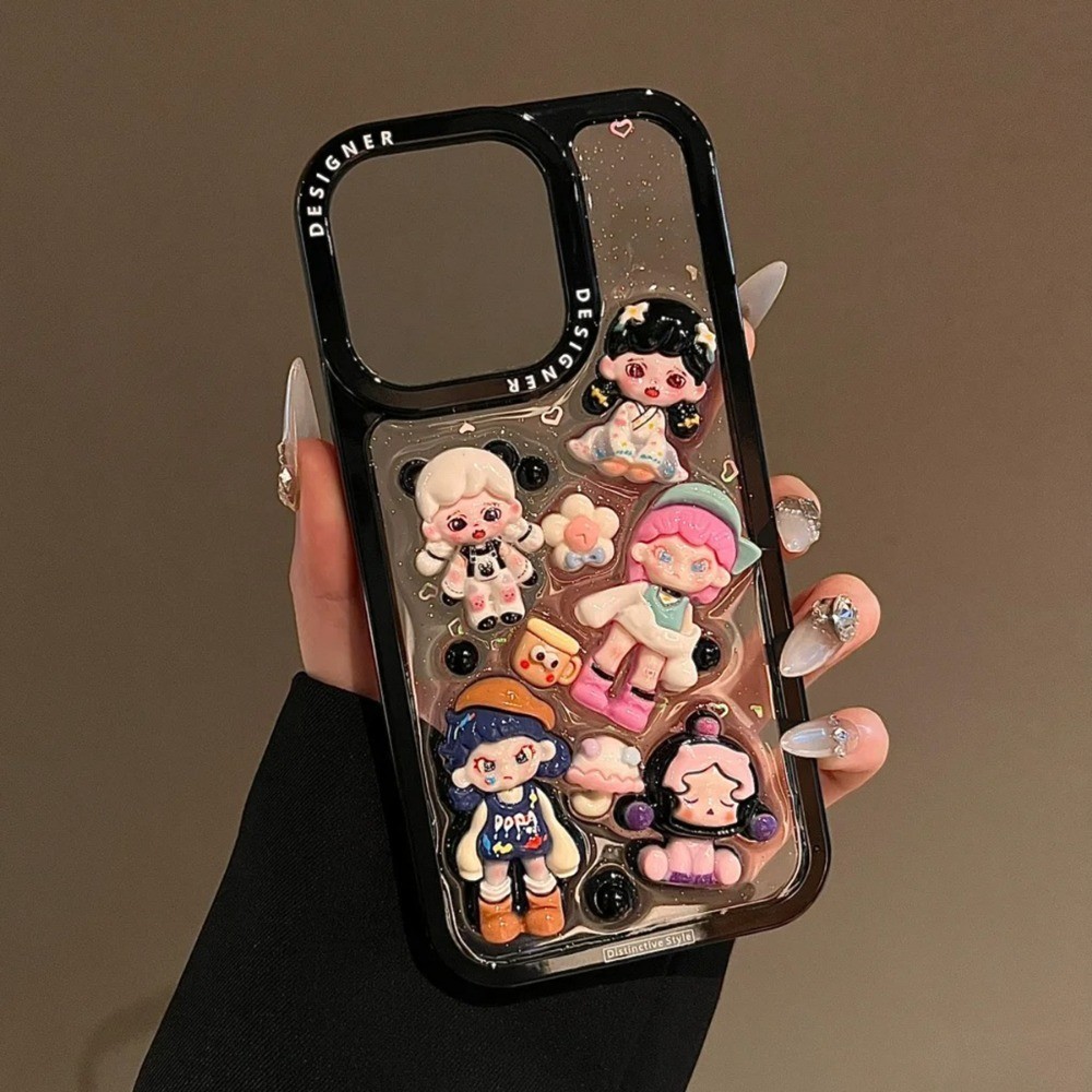น่ารักการ์ตูน Pop Mart Dora IPhone กรณีประกาย Glitter กรณี IPhone 14 Pro Max Thicken กล้องป้องกันกรณีสําหรับ IPhone 15 14 13 12 11 Pro Max 15 14 Plus