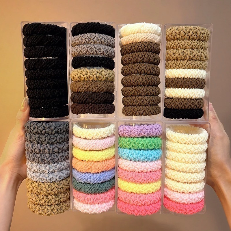 6ชิ้นชนิดบรรจุกล่องชุดผูกผมแฟชั่นเกาหลีที่เรียบง่ายยืดหยุ่นสูงหนายางรัดผมหางม้าสูงผูกผมอุปกรณ์