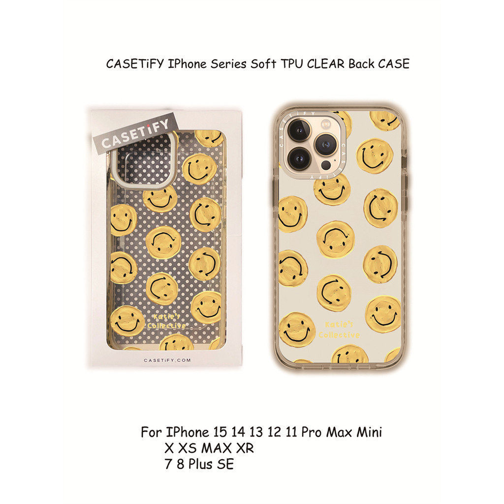 ใบหน้ายิ้ม CASETiFY IPhone Series Maillard สีกากี Soft TPU CLEAR กลับสําหรับ IPhone 15 14 13 12 11 Pro MAX 7 8 Plus X XS MAX XR MINI ของขวัญกล่องบรรจุภัณฑ์