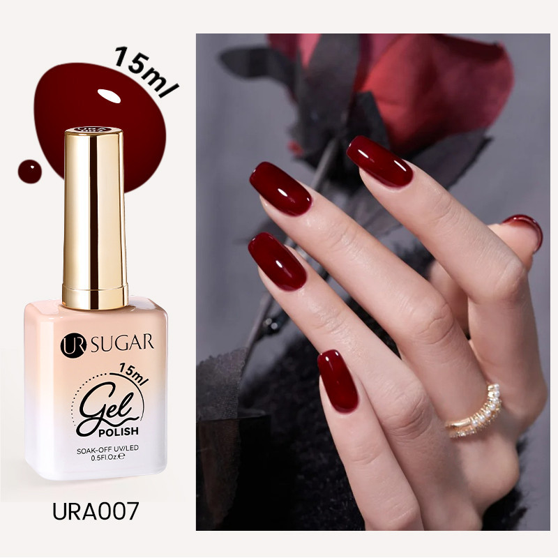 【Local】UR SUGAR 15ml เลือดสีแดงเล็บเจลกึ่งถาวรเคลือบเงา Soak Off Glitter เล็บฐาน Top Coat UV LED เจล