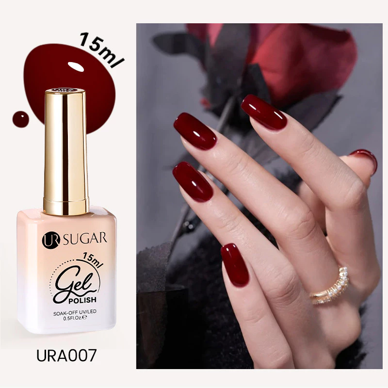【Local】UR SUGAR 15ml เลือดสีแดงเล็บเจลกึ่งถาวรเคลือบเงา Soak Off Glitter เล็บฐาน Top Coat UV LED เจล