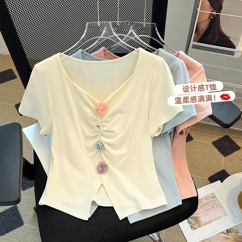 Beeเวอร์ชั่นเกาหลีแขนสั้นเสื้อยืดผู้หญิงใหม่ด้านบน(จัดส่ง 24 ชั่วโมง)