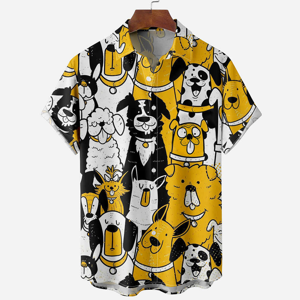 ตลกชายเสื้อชุดขนาดใหญ่สบายๆสัตว์กราฟิกเสื้อ Man แฟชั่นปุ่มเสื้อแขนสั้นสําหรับชายฤดูร้อน Man Tops