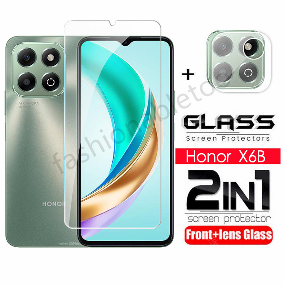 2 in 1 ป้องกันหน้าจอกระจกนิรภัยฟิล์มสําหรับ Honor X6B X6A X9A X9B X8A X8B X7A X7B X 6B X 9B X 8B X 7B HonorX6B X9B HonorX9B X9B X9B กล้องด้านหลังฝาครอบเลนส์เต็มเลนส์กล้อง