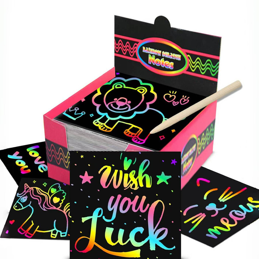 100 ชิ้น Rainbow Scratch Mini หมายเหตุกระดาษ Pad การ์ดวาดลายฉลุเด็กเด็ก DIY วาดภาพวาดของเล่นเพื่อการศึกษาของขวัญ