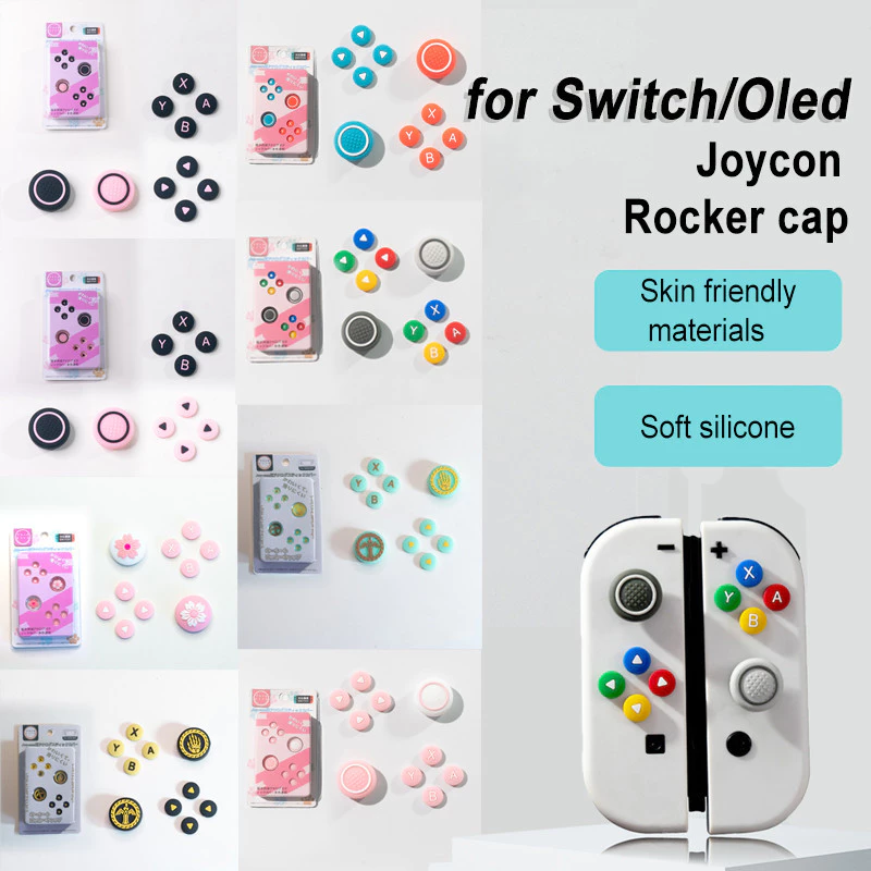 จอยสติ๊กหมวก Cross Direction ABXY ฝาครอบป้องกันสําหรับ funda NS switch/oled ซิลิโคน Rocker cap ชุดสติกเกอร์ปุ่มสําหรับ lite เกมอุปกรณ์เสริม