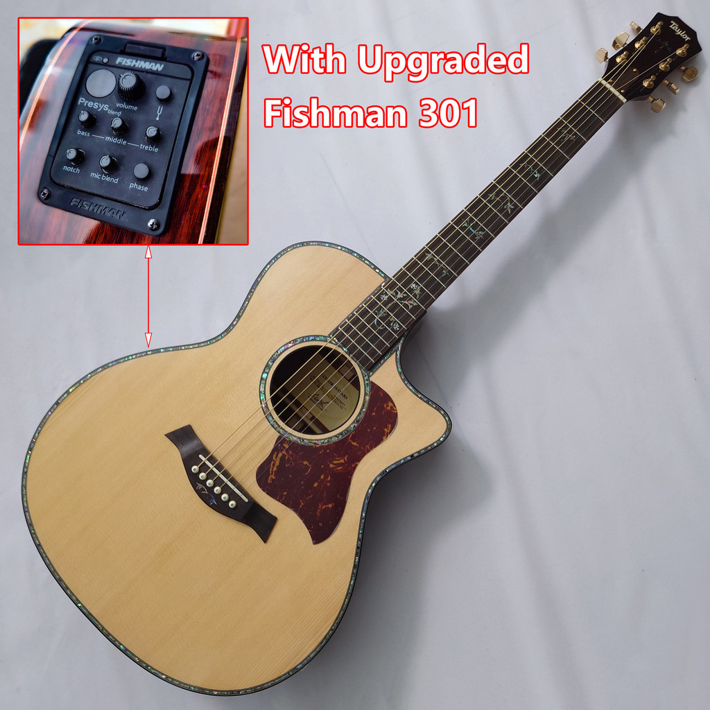 Taylor 916 กีต้าร์โปร่ง Solid Spruce Top Cutaway ไม้ธรรมชาติอัพเกรด Fishman 301 ไมโครโฟน Acoustic Pi