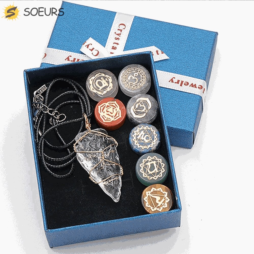 Soeurs 7 ชิ้น/เซ็ต Seven Chakras หินคริสตัลธรรมชาติ, Amethyst Reiki Healing Gems, Divination Healing Sodalite ควอตซ์ใสรอบโยคะหินฮาโลวีน