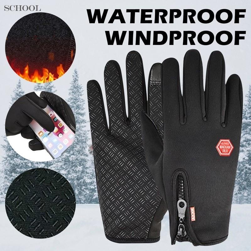 ฤดูหนาวกีฬากลางแจ้งขี่จักรยาน Man ถุงมือผู้หญิง Touchscreen ปลากันน้ําสกี Windproof ลื่นแฟชั่นถุงมือสีดํา
