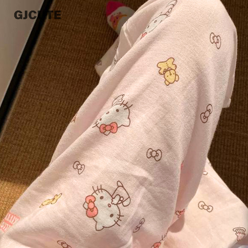Gjcute แฟชั่น Casual Home หลวมสูงเอวน่ารักการ์ตูนลูกแมวชุดนอนสําหรับผู้หญิง WTD