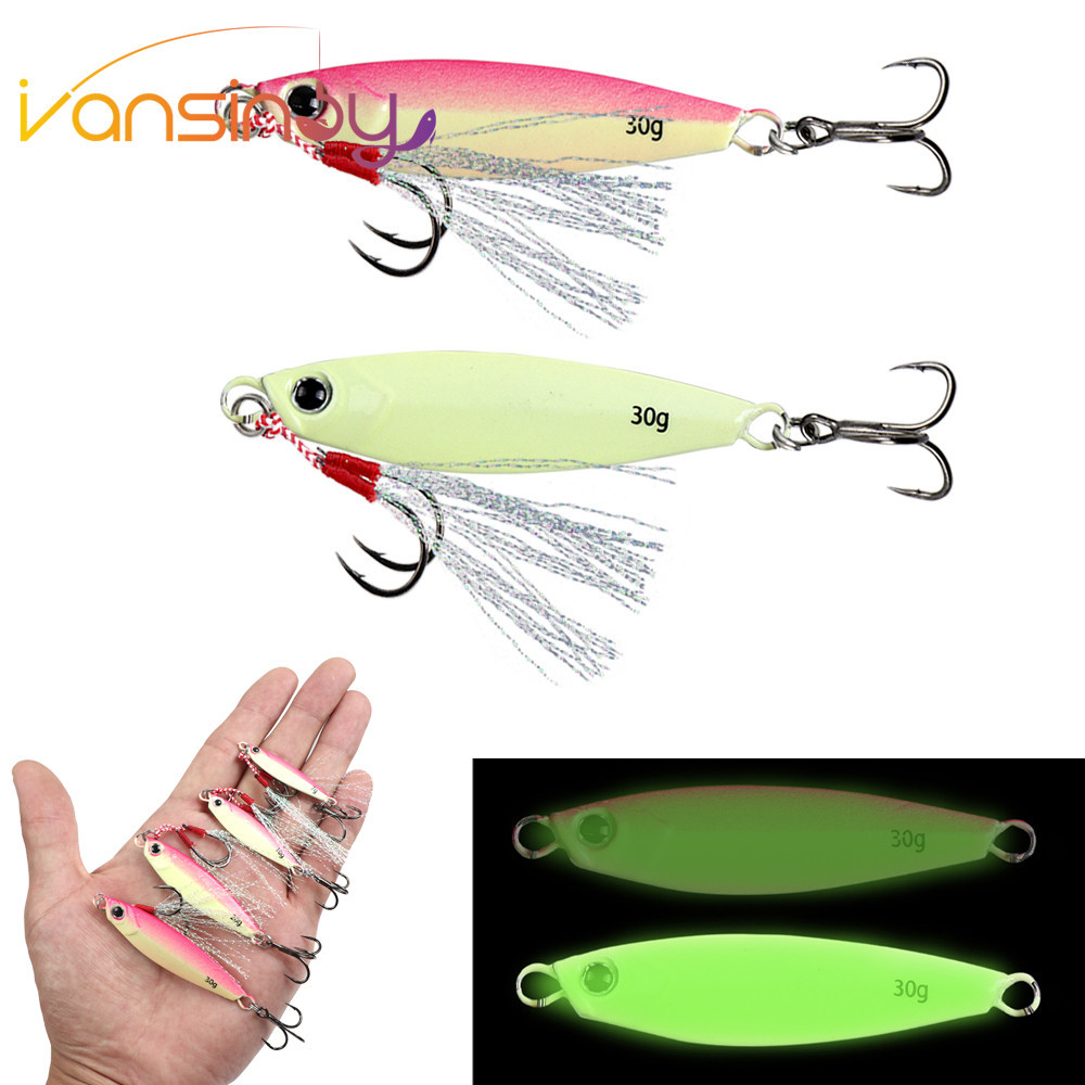 Luminous ตกปลา 7g/10g/15g/20g/30g Jigging Hook Spinner เหยื่อเลเซอร์โลหะ Jig ช้อนตกปลา Lure