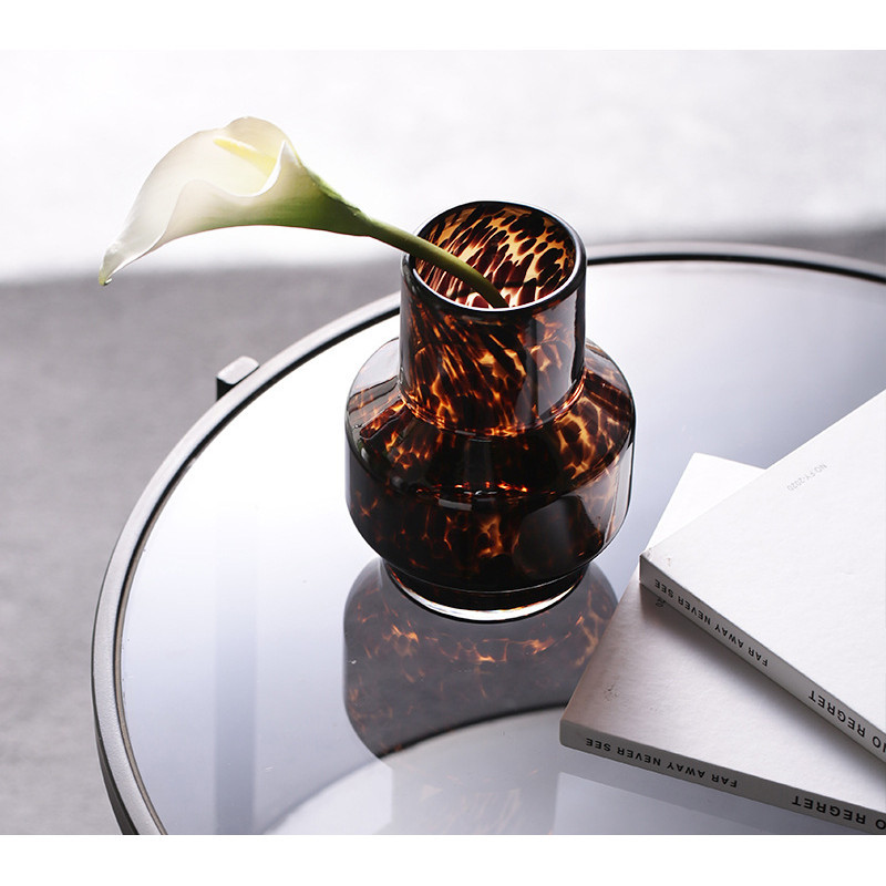 แจกันแก้ว แจกันแก้วลายเสือดาวสีเหลืองอำพันวินเทจ ห้องนั่งเล่นในบ้าน ตกแต่งสำนักงาน ภาชนะใส่ดอกไม้ไฮโดรโปนิกส์ ภาชนะใส่ดอกไม้ดอกไม้แห้ง เคลือบสี แจกันแก้ว - รูปที่ 5