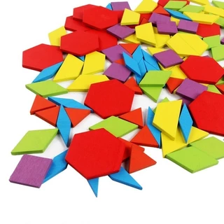 GeeToy 155 ชิ้น/เซ็ตไม้รูปแบบบล็อกรูปทรงเรขาคณิตจิ๊กซอว์ปริศนา Tangram Montessori ของเล่นเพื่อการศึกษาสําหรับเด็ก 24 ชิ้นการ์ด