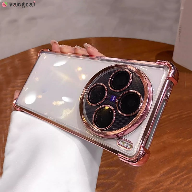 สําหรับ Vivo X100 X100s X90 X80 Pro X70 X60 เคสโทรศัพท์พร้อมกล้องเลนส์ฟิล์มชุบเงา Shining ธุรกิจโปร่งใสสี่มุมถุงลมนิรภัยกันกระแทกปลอกอ่อนกรณีปก