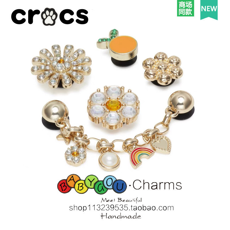 Crocs Jibbitz Charms แฟชั่นสาวที่ถอดออกได้รองเท้าหัวเข็มขัด DIY โลหะน่ารักสีส้มเพชรอุปกรณ์เสริม Croc