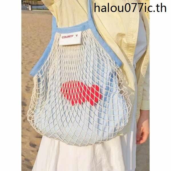 · พร้อมสต็อก ขายร้อน · กระเป๋าถือชายหาด Grid Seaside Vacation Fishing กระเป๋าถักหญิงฤดูร้อน One-Shoulder Hollow ถักตาข่าย P