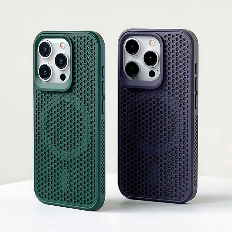 แม่เหล็กกระจายความร้อนเคสโทรศัพท์สําหรับiphone 15 Pro Max 14 Plus 13 12 11 Pro Maxรังผึ้งตาข่ายSlimกันกระแทกปกแข็ง