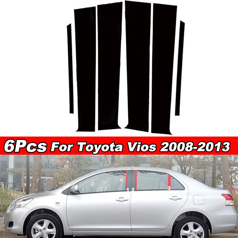 !ร้อน! 6 ชิ้นรถเสาเงินโพสต์ตกแต่งสติกเกอร์ Trim สําหรับ Toyota Vios Yaris Ativ 2008-2013 ประตูหน้าต่าง Moulding