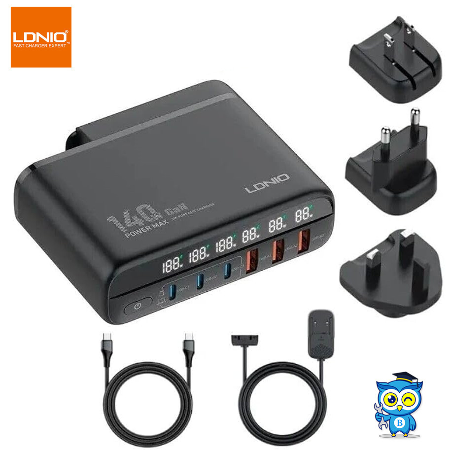 LDNIO A6140C Super fast charging อุปกรณ์ขยายหัวชาร์จ USB-A*3 , USB-C*3 สวิตซ์เปิด-ปิด จอLED รองรับกา