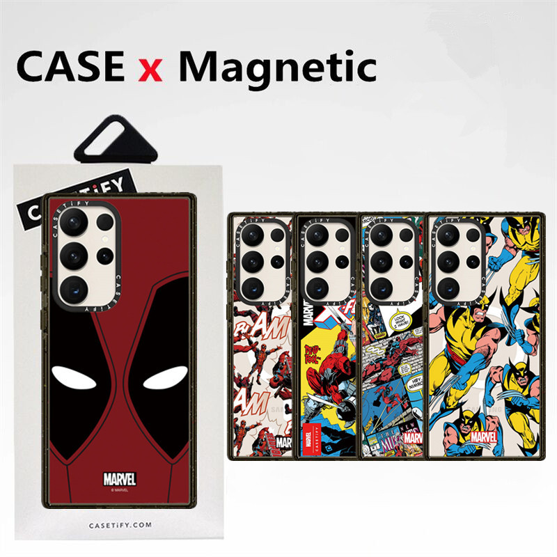 Casetifg Deadpool Wolverine กันกระแทกแม่เหล็กเคสโทรศัพท์พร้อมกล่องสําหรับ Samsung Galaxy S25 S24 S23 S22 Ultra Plus Clear Strong Anti Drop ฝาครอบซิลิโคนนุ่มด้านข้างป้องกันปลอก